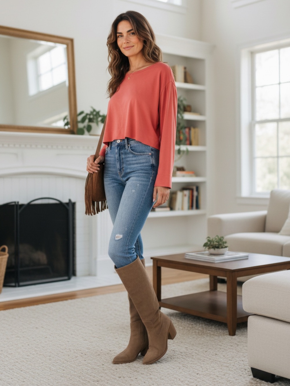 Anthropologie Coral Long Sleeve Tee Oversized NEW retail $58